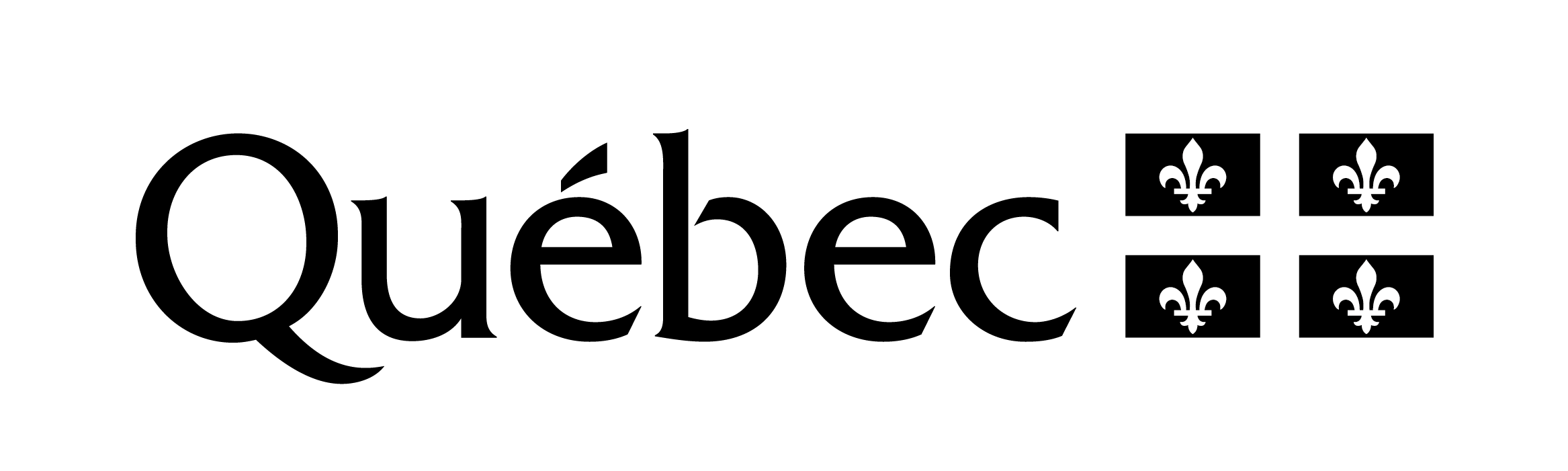 Texte noir "Québec" avec trois fleurs de lys.