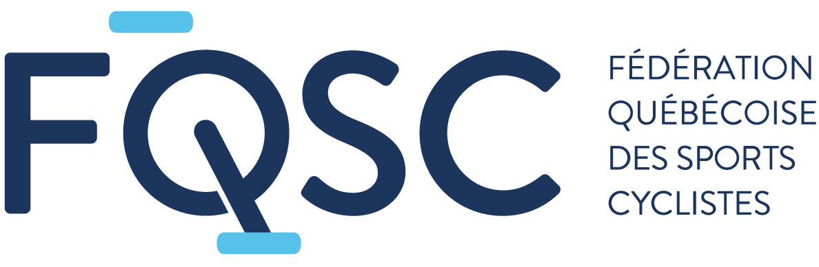 Logo de la Fédération québécoise des sports cyclistes (FQSC), texte bleu.